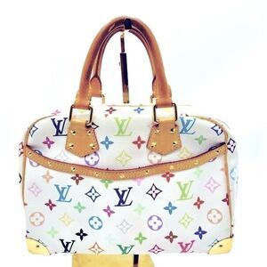 Louis Vuitton Trouville Murakami Multicolor White Monogram LV Handbag Auth